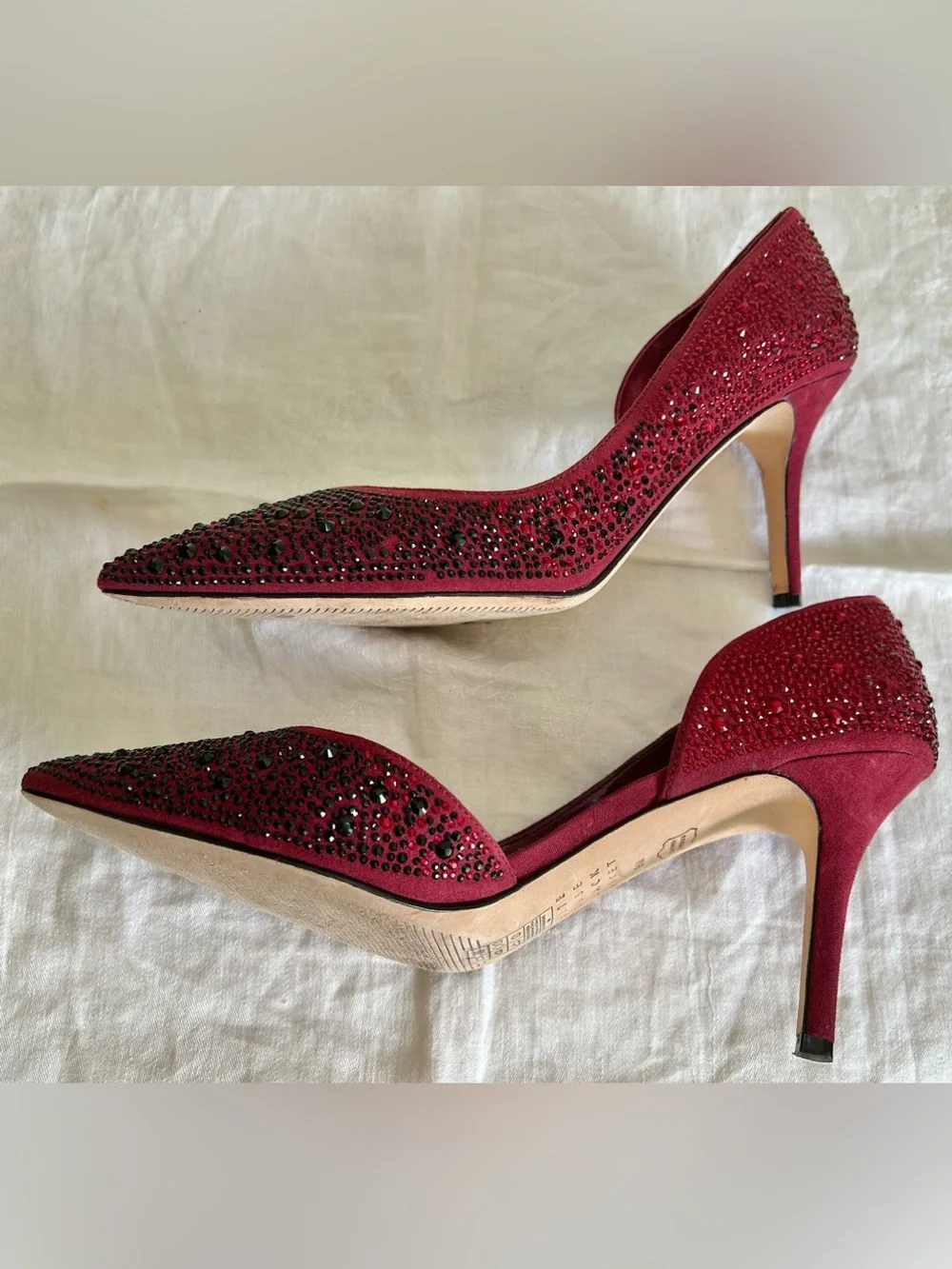 White House Black Market Ella Grenadine Red Rhinestone d'Orsay WHBM Pumps Size 9